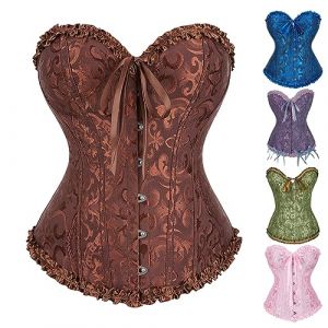 Corset fin pour femme - Style vintage - Gothique - Cosplay - Marron - Pour sortir - Dentelle - Push Up - Lingerie galbante - Lingerie galbante, bleu, 5XL (★LINYOUY★, neuf)