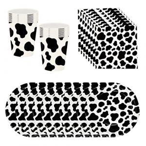 BlinBlin Vache Vaisselle de Fête D'anniversaire, Ferme Animaux Anniversaire Décoration Vache, Assiette en Papier, Tasse en Papier, Serviette, Fournitures à Thème de Ferme,fête 20 Invités (Keng, neuf)