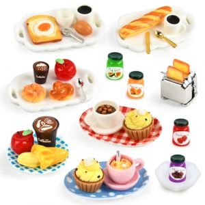 Jouets de Miniatures Alimentaires Boissons, Mini Nourriture Jouet, Nourriture Miniature 1/12 Accessoires de Cuisine Miniatures pour Maison de Poupée avec Café Œufs Pain Miniature Petit Déjeuner (B) (yajimaoyi, neuf)
