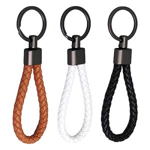 Alicer Lot de 3 porte-clés tressés en cuir synthétique - Pour le travail, les clés de voiture, la bouteille, le camping, la randonnée, 3 couleurs, taille unique (Noir + Blanc + Café) (amiablelly, neuf)