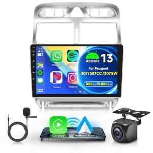 4G+64G sans Fil Carplay Android Autoradio pour Peugeot 307/307CC/307SW 2002-2013 9 Pouces Autoradio Android Auto Navi GPS WiFi Mirror Link Bluetooth FM/RDS/DAB/DVR/32 EQ/SWC Caméra de Recul (Rimoody Direct, neuf)