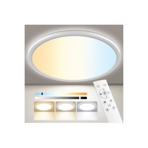 Oumida LED Plafonnier Dimmable avec T&eacute;l&eacute;commande, 24W &Oslash;30CM 2400LM Plafonnier Plat Rond, 3000K-6500K, IP54 Etanche Lampe de Chambre Ultra Fine pour Salon Chambre Enfants Cuisine Salle de Bains (30CM) (XingDTX, neuf)