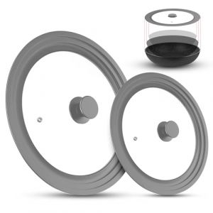 Meyagot Couvercle Universel En Verre Avec Bord En Silicone - Pour Casseroles Et Poêles, Diamètres De 16/18/20cm Et 24/26/28cm - Gris (MOTTIA FACING LIMITED, neuf)
