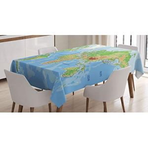 ABAKUHAUS Carte du Monde Nappe, Carte Topographique du Monde Continents Pays Oc&eacute;ans Montagnes &Eacute;ducatif, R&eacute;sistant aux Taches avec Impression &agrave; Pointe de Technologie, 140 x 200 cm, Multicolor (Abakuhaus, neuf)