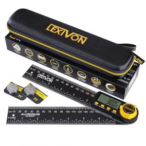 LEXIVON Rapporteur d'angle Numerique, Fausse Equerre Numerique en Aluminium, Jauge d'angle Multifonction de 180 mm, avec Grand Écran et Pochette Zippée Robuste (LX-DAF7) (Store4Memory, neuf)