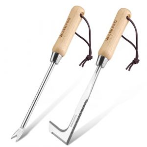 WORKPRO 2 Pi&egrave;ces Desherbeur Manuel, Couteau D&eacute;sherbeur, D&eacute;sherbeur Manuel en Acier Inoxydable avec Poign&eacute;e Bois, Arrache Mauvaise Herbe, Outil D&eacute;sherbage pour Jardin (GreatStarTools, neuf)