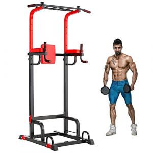 Barre de Traction Ajustable, Power Tower 7 Hauteurs R&eacute;glables, Station Musculation &agrave; Domicile, Multifonction Station de Traction Dips,pour la Flexion,Abdominaux,Charge 200KG, noir,rouge (Cococloud, neuf)