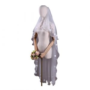 Voile de mariée, Voile de mariée élégant en dentelle à fleurs 3D, double couche, blush, accessoires de mariage, voile de mariée en perles blanches, longueur de 1,5 m (MTMSM, neuf)