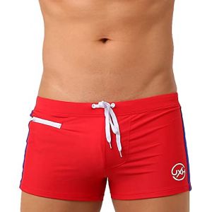 AIEOE Boxer de bain court pour homme - Push Up - Avec coussinet amovible et petite poche zippée - Séchage rapide - Pour la natation, le surf, rouge, M (QYou, neuf)