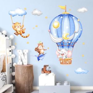 Supzone Stickers Muraux Enfant Ballons Bleus & Animaux Autocollant Mural Marin Déco Murale Ludique pour Chambre Salle de Jeux SDB - Décoration Éducative aux Nuages Dynamiques (LCRZ Store, neuf)