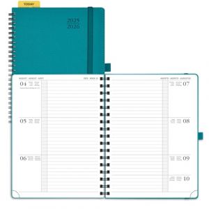 POPRUN Agenda 2025 2026 Semainier 22 x 16,5 cm D'Août 2025 à Déc 2026, Planner Disposition Horizontale Scolaire 17 Mois avec Couverture Souple Spirale, Règle et signet, Papier 80g/m², Pacifique Vert (Time Works Wonders, neuf)
