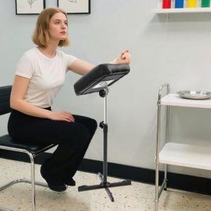 Support d'accoudoir de tatouage, r&eacute;glable en hauteur et en inclinaison, avec coussin en cuir PU souple et base en forme de croix pour tatoueurs artistes et studios, bras, jambes, mains, pieds (Chiphale, neuf)