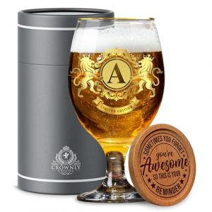 CROWNLY CRYSTAL® Verres à bière à offrir pour homme, pour anniversaire, cadeau, personnalisable (A) (CROWNLY CRYSTAL®, neuf)
