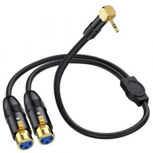 Câble répartiteur XLR vers 3,5 mm Y - Angle rectangulaire 90 degrés - 3,5 mm - Mini jack stéréo mâle vers 2 fiches microphone XLR femelles - 1/8" TRS vers double XLR femelle - Pour ordinateur (Haoshanhe, neuf)