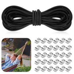 Corde Élastique 8mm x 10m, Élastique de Fixation, Corde en Caoutchouc 8mm pour Bâche Remorque, Corde Ronde Noire pour Camping Voile Bâche Camion, avec 30 Colliers de Serrage (LuXinXin, neuf)