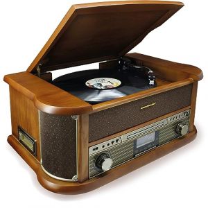 Soundmaster NR566BR Cha&icirc;ne Hi-FI Nostalgie 7 en 1 Platine Vinyle Audio Technica Cellule magn&eacute;tique | Radio num&eacute;rique Dab+ | CD-MP3 | USB | Cassette | Bluetooth | Fonction de num&eacute;risation | &eacute;galiseur (soundmaxx-online, neuf)