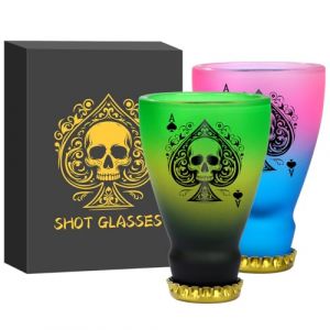 Lot de 2 Verres &agrave; Shot en Verre, Motif de Cr&acirc;ne de Pique, Style Gothique Verres &agrave; Liqueur, 43 ml avec Coffret Cadeau, Cadeau pour Fans Gothiques, Mariage, F&ecirc;te, pour Whisky, Vodka, Tequila et Desserts (LKKCHER NOVELTY FR, neuf)