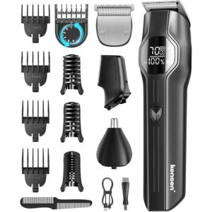 kensen Tondeuse Corps Homme 4-en-1 6000/7000 tr/min Tondeuse Moustache Homme 210 Mins d'Autonomie Tondeuse Barbe、Cheveux、Nez IPX7 &Eacute;tanche Rasoir Intime USB-C &Eacute;cran LED Pour De La T&ecirc;te Aux Pieds (KENSEN-KS-US, neuf)