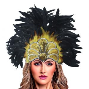 Diadème Carnaval Serre Tête Plumes et Paillettes Coiffe pour Coiffe Bresilienne Plume Costume de Mascarade Cosplay Costume pour Brésilienne Costume Déguisement Accessoire Soirée à Thème (hoarse-NU, neuf)