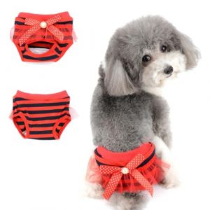 Ranphy Culotte hygiénique Lavable pour Petit Chien Femelle avec nœud et réutilisable, Respirante, Douce avec Trou pour la Queue, sous-vêtement pour Chihuahua, Peluche, Bichon, Caniche (Shangmaieu, neuf)