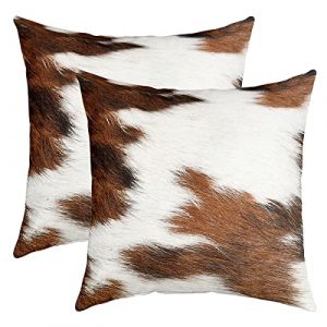 Homemissing Cuir Vache Housse de Coussin Lot De 2 Cuir Vache Brun Blanc D&eacute;cor Taie d'oreiller 40x40cm Cases Maison D&eacute;cor Taie Oreiller Ferme Housse Coussin pour Canap&eacute; Ext&eacute;rieur (Bofanshangmao, neuf)