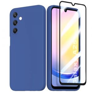 Namenand Coque Silicone pour Samsung Galaxy A25 5G avec Verres Trempés,Souple TPU Housse Etui Anti Rayures avec Protege de Camera - Blu (Thiyufun Trading Sarl, neuf)