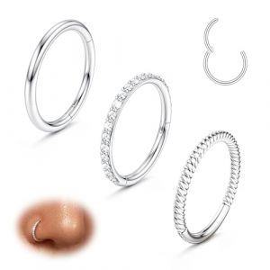 Diamday 3pcs Piercing Nez Anneaux 316L Acier Chirurgical Septum Piercing Anneau 16G 18G Helix Piercing Oreille CZ Clicker Anneau Nez Or Conch Helix Tragus Daith Rook Boucles D'oreilles Argent 8mm 10mm (Diamday, neuf)