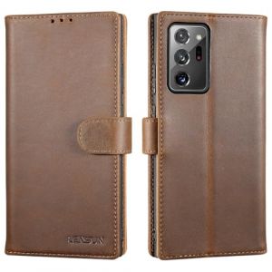 LENSUN Coque Samsung Galaxy Note 20 Ultra, Etui &agrave; Rabat Cuir V&eacute;ritable Portefeuille Housse Rangements Cartes et Fermoir Magn&eacute;tique pour Galaxy Note 20 Ultra 5G- Marron Fonc&eacute; R&eacute;tro (LENSUN-SX, neuf)
