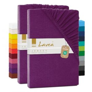 Lavea® Lot de 2 Draps-Housses Maya – Jersey 100% Coton – pour Lits Standard, Boxspring, à Eau ou avec Surmatelas – avec élastique – Oeko-TEX® – Respirants (Lilas, 180x190-200x200cm) (B&D Textiles, neuf)