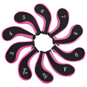 Couvre-tête de Fer de Golf, 10 pièces étanche néoprène Club de Couvre-tête de Fer,Capuchon de Golf Protection Housse de Protection Accessoire pour Putter Ensemble étui (Rose) (Zearte, neuf)