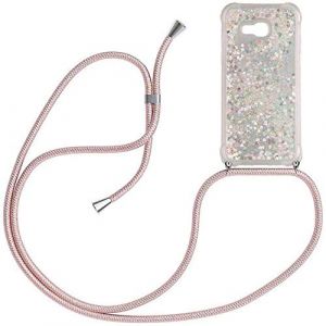 HongMan Collier Coque pour Samsung Galaxy A5 2017 A520 - Mode Tour de Cou Telephone &Eacute;tui Paillettes Quicksands Liquide Glitter Cover, Housse pour Smartphone Lanyard Transparente Case (YAMCCCSE, neuf)