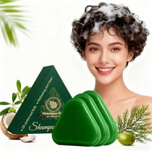 Shampoing Solide Nature Triangle,Barre de Shampoing V&eacute;g&eacute;tale pour Femmes et Hommes,Savon Vert Triangle, Nettoyage Doux et Soin Nourrissant,Contr&ocirc;le du S&eacute;bum,Renforce et Lisse les Cheveux Fris&eacute;s (3pc) (Raevior, neuf)