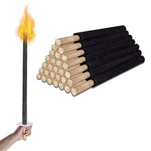 Ikodm Lot de 10 flambeaux torches en cire, avec protection pour les mains et Poign&eacute;e en bois extra longue, temps de combustion:90-100min, torches de jardin pour Randonn&eacute;es/Feu de camp (FIRMWELL1, neuf)