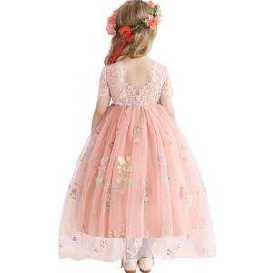 Amissz Robe de Fille Fleur avec Dos en Dentelle, Broderie Florale Tutu Enfant, Robe de Soir&eacute;e et Cocktail pour Filles, Id&eacute;ale pour Anniversaires et Bals 2-8 Ans (Amissz-EU, neuf)