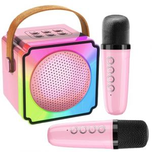 Joycome Karaoke Enfant avec 2 Microphones, Micro Portables Karaoké sans File, Jouet de Karaoké Bluetooth avec Voix Change et LED Lumière pour 3-12 Enfant Fille Cadeau Chanter Adulte - Rose (Joycome, neuf)