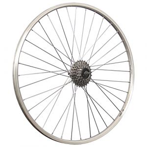Roue arri&egrave;re 28 Pouces, Jante Yak19 Double paroi avec Roue Libre &agrave; Visser 7 Vitesses - Argent, Compatible Freins V-Brake (Taylor Wheels - roues de v&eacute;lo fabriqu&eacute;es en Allemagne, neuf)