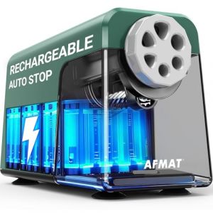AFMAT Taille-crayon électrique 6 trous avec récipient, arrêt automatique et stockage de crayons - Taille-crayon électrique rechargeable pour 6 à 11 mm N° 2/grand/crayons de couleur, 10 000 tailles (AFMAT Direct EU, neuf)