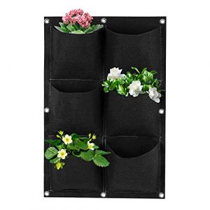Wisebom Sac &agrave; Plantes Mural Suspendu, 6Poches Sacs de Plantation Verticaux en Feutre, Sacs de Culture Muraux Poche &agrave; Fleurs de Jardin pour Fraise Ext&eacute;rieur Maison D&eacute;coration (Noir) (junthou, neuf)