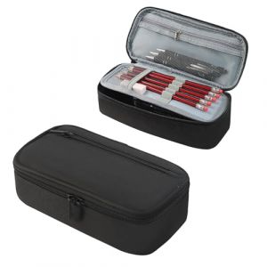 KAHOUI Grande Trousse Scolaire Gar&ccedil;on, Pencil Case en Tissu Oxford, Double Compartiment, Trousse Ecole Zipp&eacute;e, Portable pour Fournitures Scolaires (Noir) (KaiHongHui, neuf)