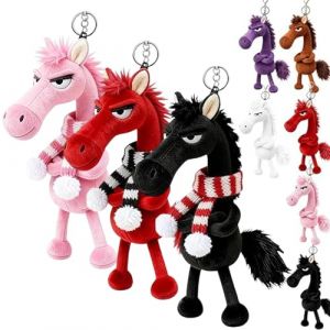 Mascotte porte-bonheur de l'ann&eacute;e du cheval &mdash; Cadeau de Nouvel An 2026, pendentif en peluche pour sac de cheval, petite breloque symbolisant la force, le courage, l'&eacute;quilibre et l'avenir, Noir, rouge (LILJIAN, neuf)