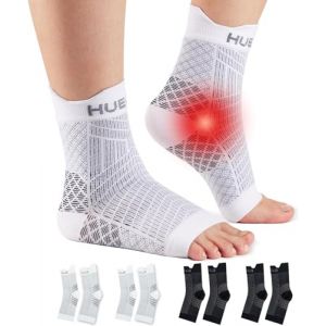 HUEGLO Attelle Cheville Sport pour Chevillère Entorse, 4 Paire Chaussettes de Contention Homme Femme Strapping Chevillere de Maintien Noir*2Blanc*2 S (HUEGLO-FR, neuf)