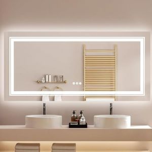 LUVODI Miroir Salle de Bain Lumineux: 140x70cm Miroir LED Anti-buée Miroir Mural Moderne Miroir Intelligent 3 Couleurs Interrupteur Tactile Fonction Mémoire IP65 Éclairage intégré + Rétroéclairage (Luvodi, neuf)
