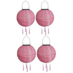 Lampions solaires d'ext&eacute;rieur r&eacute;sistants aux intemp&eacute;ries Lanternes solaires LED d'ext&eacute;rieur &eacute;tanches avec pompon Lanterne de jardin en papier Lanterne d'ext&eacute;rieur en forme de balle 20 cm 4 pi&egrave;ces Rose (ZDD123, neuf)