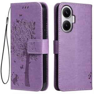 Topme &Eacute;tui en Cuir pour POCO F7 (6.83" inches), [ Coque Housse de T&eacute;l&eacute;phone Style Motif Chat Et Arbre] - Violet Clair (topme, neuf)