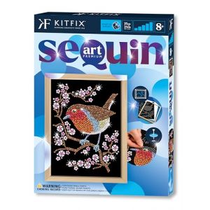Kitfix - Sequin Art Rouge-gorge avec cadre en bois - 27 x 36 cm - Sequin Art Blue Premium - Image &agrave; paillettes - Kit de cr&eacute;ation pour adolescents, adultes et enfants de plus de 8 ans - 2110 (Kitfix, neuf)