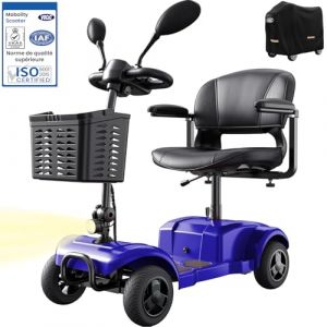 VOCIC D42 Scooter de mobilité pliable bis 135KG,20KM scooter électrique 4 roues tout terrain avec bâche et panier,Scooter de mobilité stable avec pneus increvables, Support 5 ans| Bleu (VOCIC, neuf)