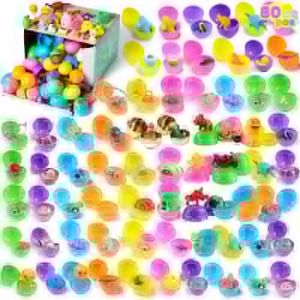 JOYIN Lot de 80 œufs de Pâques préremplis avec jouets fantaisie avec 2 œufs dorés pour la chasse aux œufs de Pâques, remplisseurs de paniers de Pâques, cadeaux de fête de Pâques (Joyin Direct, neuf)