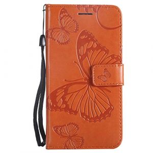 DENDICO Coque pour Galaxy J2 Pro 2018, Papillon Imprim&eacute; PU en Cuir Coque Magn&eacute;tique Portefeuille TPU &Eacute;tui Housse pour Samsung Galaxy J2 Pro 2018 - Orange (DENDICO, neuf)