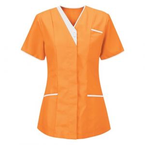 RLEHJN Blouse Medicale Femme Manches Courtes Col en V Bouton Blouse Medicale Femme Uniforme De Travail Tenue Infirmiere Professionnelle Blouse Pharmacie Coiffeur V&ecirc;tements De Travail Et Uniformes (⭐⭐⭐⭐⭐RLEHJN, neuf)