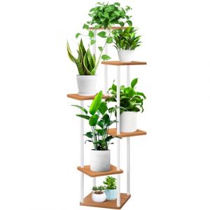 YOCOMEY 6 Niveaux Support de Plante en Métal Bois, Multiple Étagère à Fleurs Support de Pots Fleurs Porte Plantes Interieur, Décoratif Présentoir Étagère de Pots Fleurs pour Salon Balcon(Blanc) (YOCOMEY, neuf)